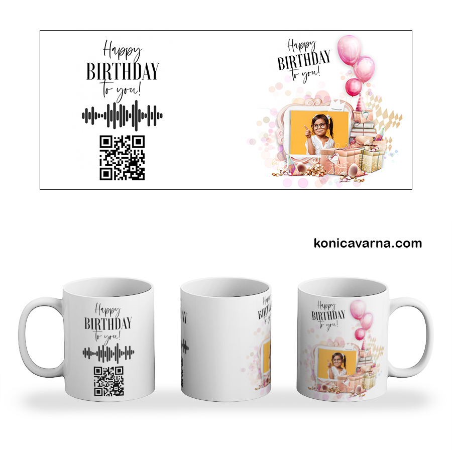 Чаша музикална готов дизайн Happy Birthday to you със снимка 