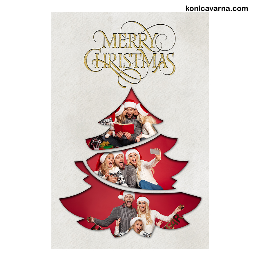 Картичка елхичка Merry Christmas за 5бр