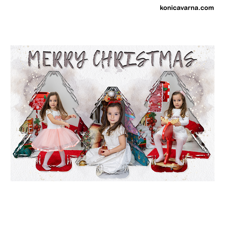 Картичка Merry Christmas със снимки за 5бр