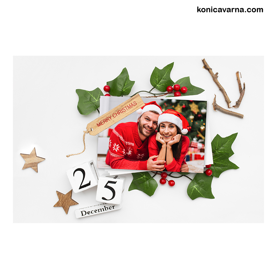 Картичка Merry Christmas със снимка за 5бр