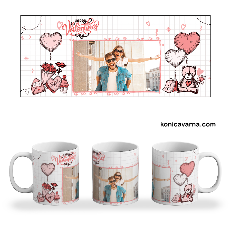 Чаша готов дизайн Happy Valentines day със снимка